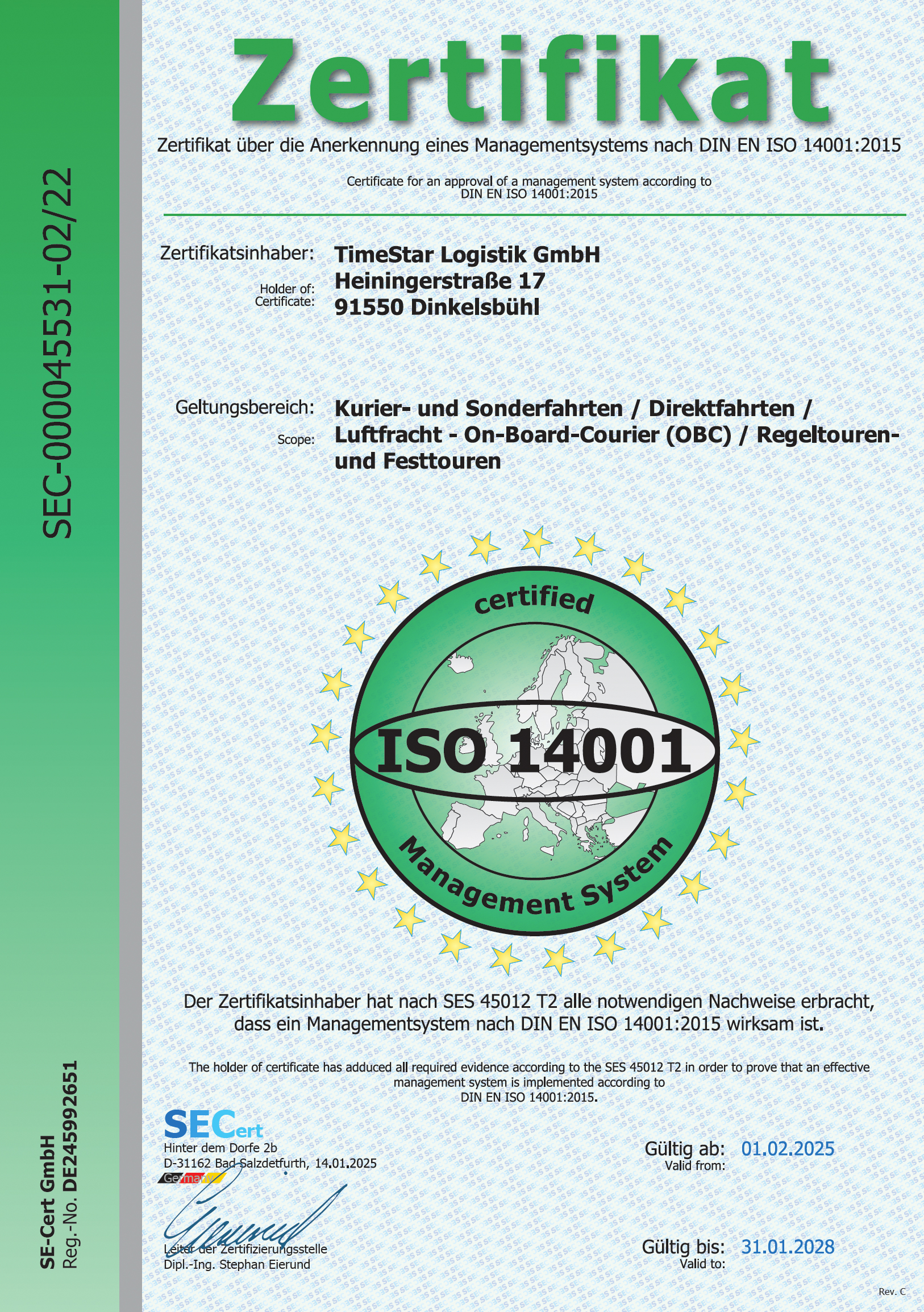 Zertifikat 14001:2015