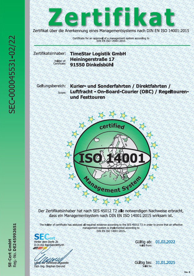 Zertifikat 14001:2015